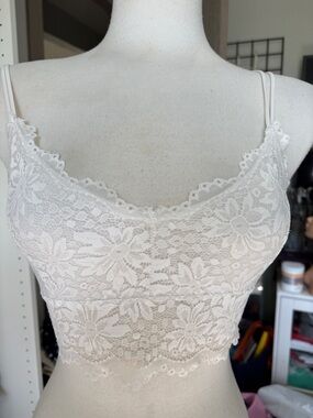 Lace Floral Crop Bralette Top - White